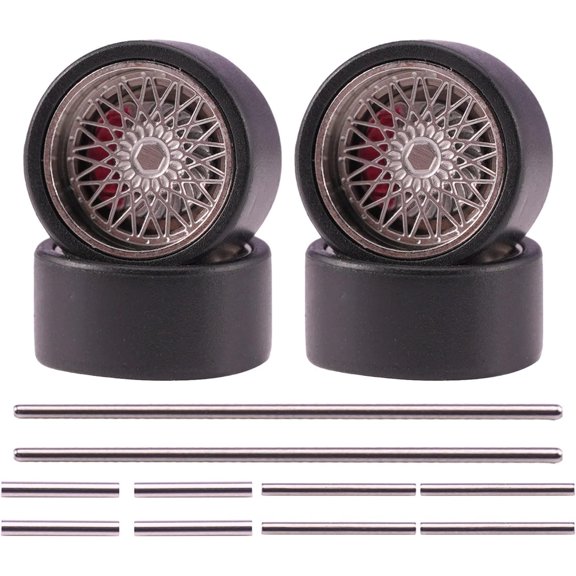 1:64 Scale Diecast Vehicle Wheel Upgrade Kit Precision Rims with Brake Disc Detailing Low-Friction Axles (wheel radius 0.425inch 14)