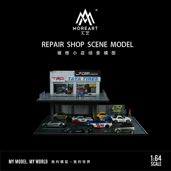 1:64 Scale Diorama Car Garage Display Case 2 Layer with LED Lights,Cabinets for Model Parking Lot Scene Display Model Collection Toys
