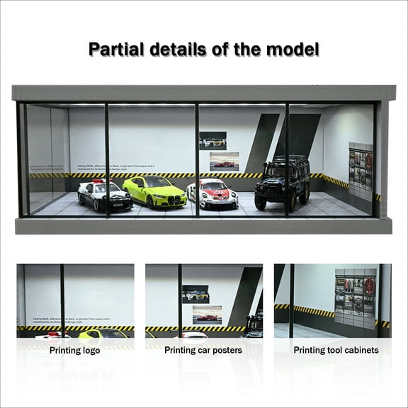 1/64 Scale Diorama Car Garage Model LED Lighting City Car Parking Lot Showroom Backdrop Display Scene Model Collection Gift toys