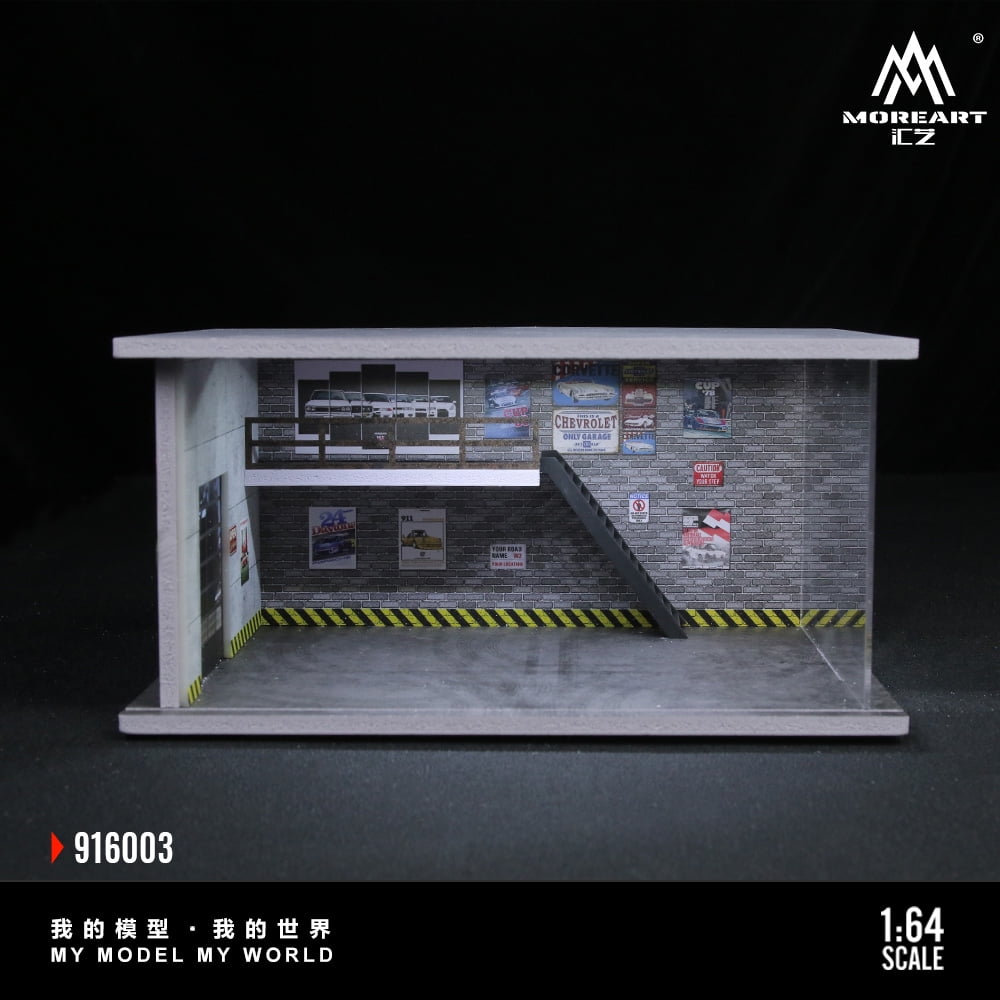 1:64 Scale Diorama Car Garage Model, LED Lighting Shown Scene Display Model, Diecast Car Model Display Case, Parking Lot Showcase, Showroom Scene Building Model Toy Gifts
