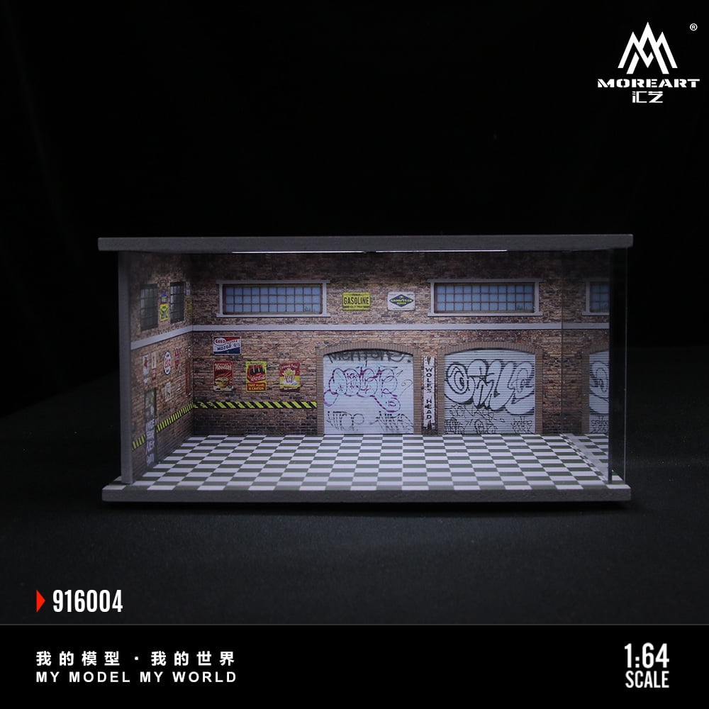 1:64 Scale Diorama Car Garage Model, LED Lighting Shown Scene Display Model, Diecast Car Model Display Case, Parking Lot Showcase, Showroom Scene Building Model Toy Gifts