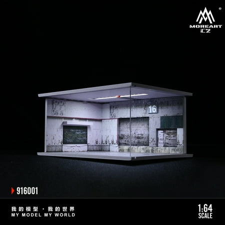 1:64 Scale Diorama Car Garage Model, LED Lighting Shown Scene Display Model, Diecast Car Model Display Case, Parking Lot Showcase, Showroom Scene Building Model Toy Gifts