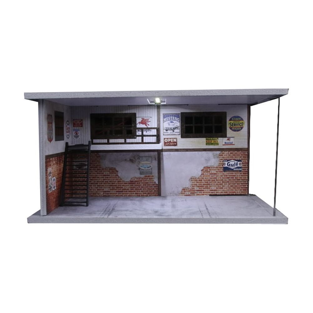 1:64 Scale Diorama Car Garage Model, LED Lighting Shown Scene Display Model, Diecast Car Model Display Case, Parking Lot Showcase, Showroom Scene Building Model Toy Gifts
