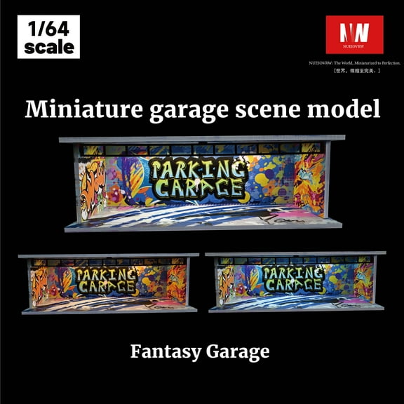 1/64 Scale Diorama Car Garage Model with 3 Mode LED Lighting City Parking Lot Scene Model Display Case Collection Toy Gifts