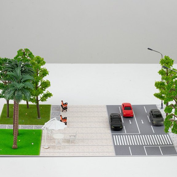 1/64 Scale Diorama Car Parking Lot With Led Light Roadway Tree Display Model Scenery Model Of The City Road Scene 30cm X 19cm