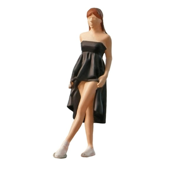 1/64 Scale Diorama Figure Character Lady with Dress Handpainted Miniature Scene Photo Props for Model Building Kits Fariy Garden Collections Black Long Skirt