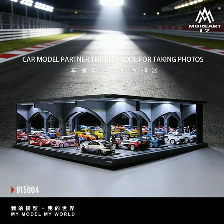 1/64 Scale Diorama Underground Car Garage Model, LED Lighting Parking Lot Scene Display Case, Diecast Car Display Storage, Street Building Model Garage Collection