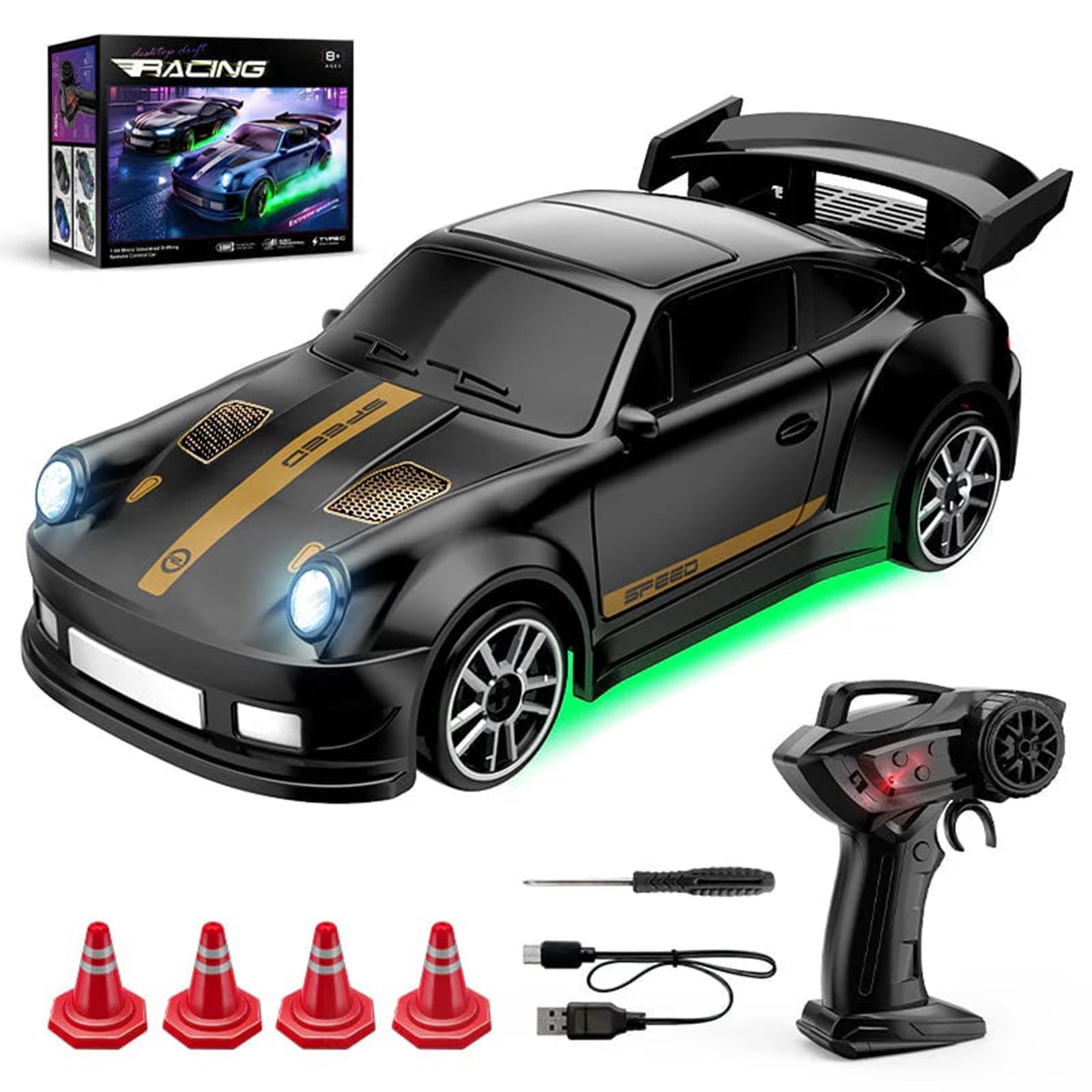 1/64 Scale Drift RC Car, 4WD Desktop Mini Racing Drift Remote Contrl Car Model, 2.4Ghz RC Vehicle Hobby Toy Gift for Adults Gray