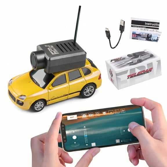 1/64 Scale FPV RC Camera Car With 720P HD Live Video APP Control 2.4GHz Wireless Operation Gyroscope Stabilization Three Speed Modes Remote Control Vehicle For Desks Indoor Driving( Yellow )