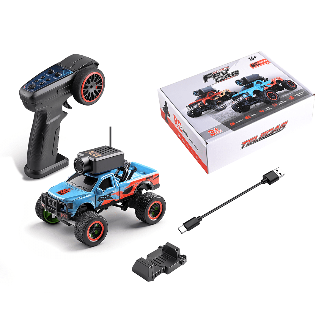 1/64 Scale FPV RC Truck, 2.4GHz Full-Proportional Mini Crawler with WiFi Camera & APP Control, 3 Speeds, Indoor Racing RC Car for Adults, Blue