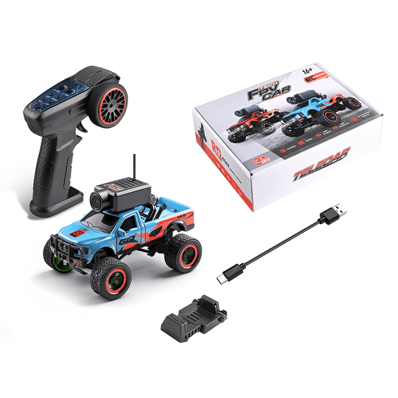 1/64 Scale FPV RC Truck, 2.4GHz Full-Proportional Mini Crawler with WiFi Camera & APP Control, 3 Speeds, Indoor Racing RC Car for Adults, Blue