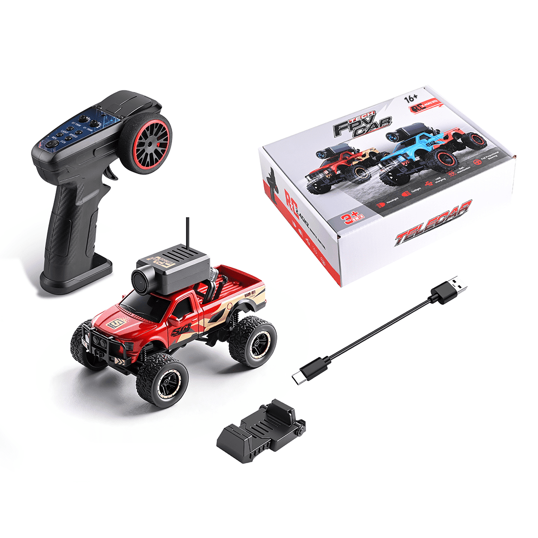 1/64 Scale FPV RC Truck, 2.4GHz Full-Proportional Mini Crawler with WiFi Camera & APP Control, 3 Speeds, Indoor Racing RC Car for Adults, Red