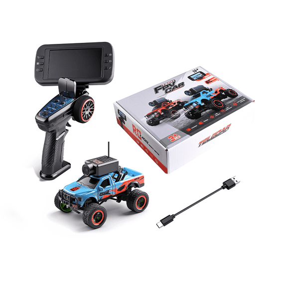 1/64 Scale FPV RC Truck with Display Screen, 2.4GHz Full-Proportional Mini Crawler with WiFi Camera & APP Control, Indoor Racing RC Car for Adults, Blue