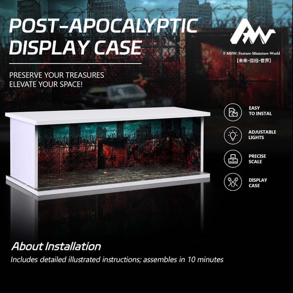 F-MNW LED Lighted Diorama Display Case Miniature Diecast Car Garage Scene 1/64 Scale, 3-Color Adjustable Brightness, No Glue Assembly