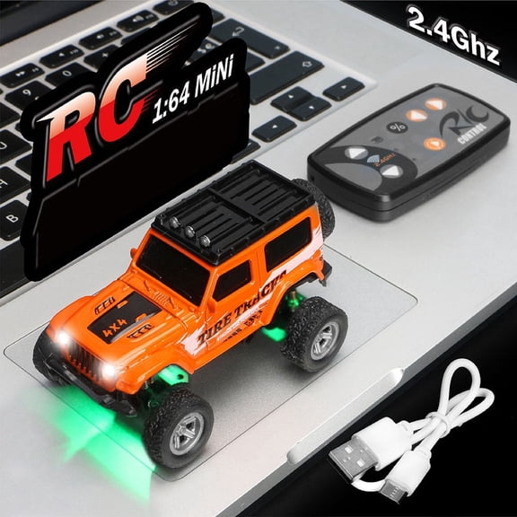 1:64 Scale Mini Alloy Off-road vehicle, 2.4Ghz Remote and App Control Toy Car, Rechargeable Drift Racing Car Desktop Toy Gift, Orange
