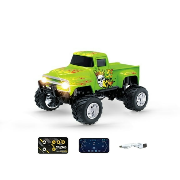 1/64 Scale Mini Alloy Remote Control Monster Truck, 2.4G 3-Speed Phone/RC Dual Control Off-Road Crawler with Shock Absorber & Trailer Hook, Desktop Crawler Model for Adults