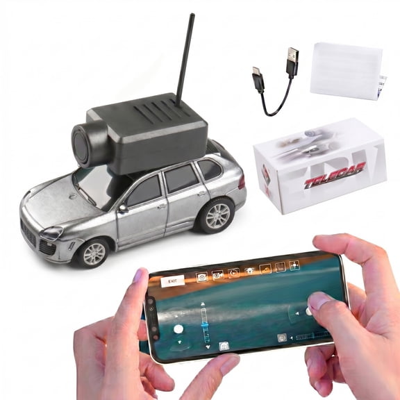 1/64 Scale Mini FPV RC Car With 720P Camera APP Remote Control Real Time Video Recording Gyroscope Stabilization LED Ambient Lights For Indoor Desktop Driving Hobby Vehicle,6401- Silver