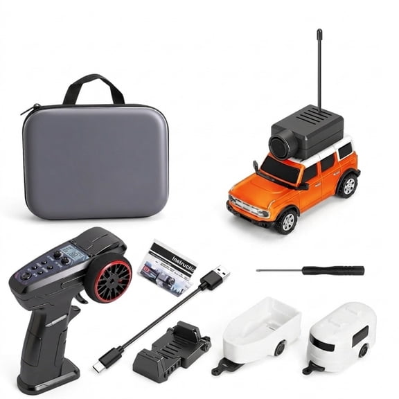 1/64 Scale Mini FPV RC Car With 720P Camera App Remote Control Video Recording Three Speed Settings Hobby Grade Vehicle For Indoor Desks Gift Desktop Driving,6406-C( Orange )