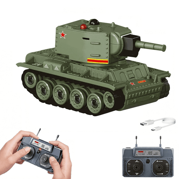 1/64 Scale Mini RC Battle Tank Model with Infrared Combat Mode, 2.4G Two-player battle Vehicle Rotating Turret and Track Drive (Green)