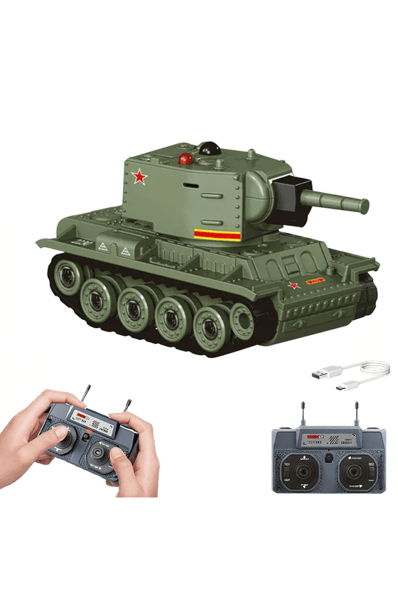 1/64 Scale Mini RC Battle Tank Model with Infrared Combat Mode, 2.4G Two-player battle Vehicle Rotating Turret and Track Drive (Green)