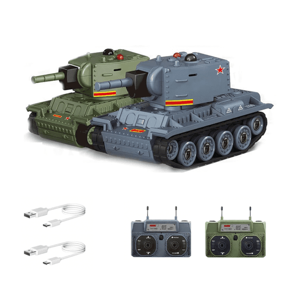 1/64 Scale Mini RC Battle Tank Model with Infrared Combat Mode, 2.4G Two-player battle Vehicle Rotating Turret and Track Drive (Grey+Green)