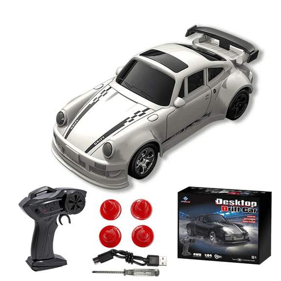 1/64 Scale Mini RC Drift Car, 2.4G 4WD Full Proportional Remote Control Sport Racing Car, Rechargeable Micro Desktop Drift Vehicle Built-in Battery & Gun Controller