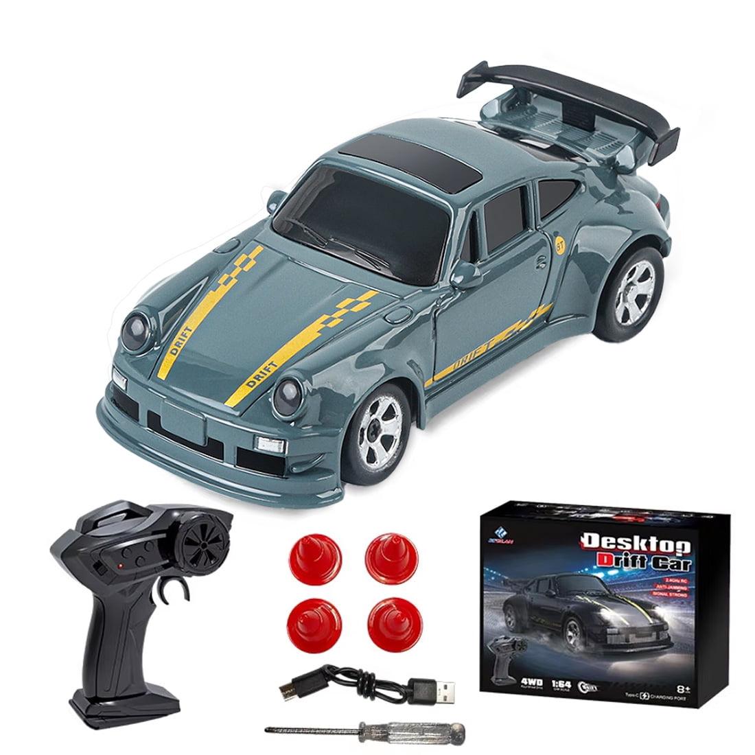 1/64 Scale Mini RC Drift Car, 2.4G High-Speed 4WD Full Proportional Radio Control Drift Racing Car with Portable Desktop Design and Type-C Charging, Ideal Gift for Teens and Adults