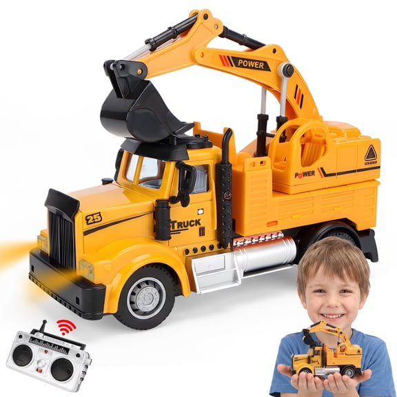 RC Excavator Toy 1:64 Mini Remote Control Car with Headlights Portable Construction Vehicle for Kids Toddler