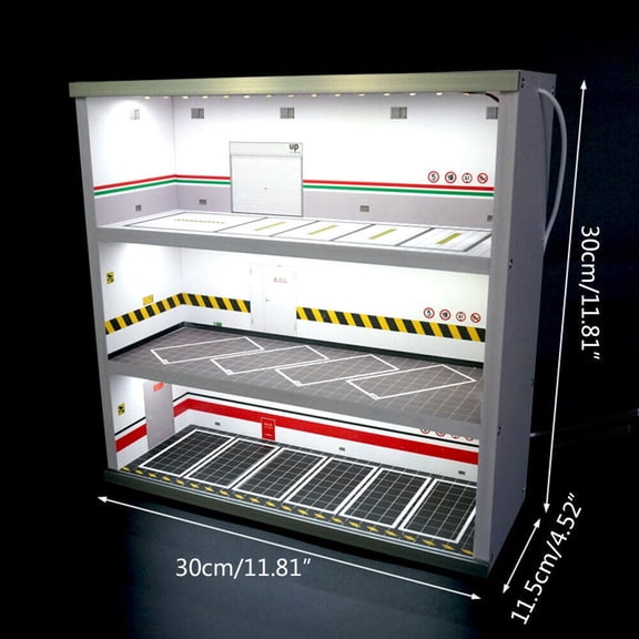 1:64 Scale Model Car Display Case Parking Lot Real Scene with LED Light,16 Parking Spaces with LED Light,3-Tiers Display Stand for Acrylic Car Model Toy,Ideal Gift