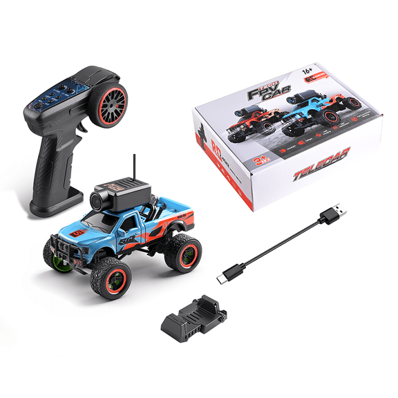 1/64 Scale RC Car With Camera, APP Auto-Pairing Full-Proportional FPV Mini RC Truck - WiFi Camera Remote Control Cars for Adults - RTR Blue