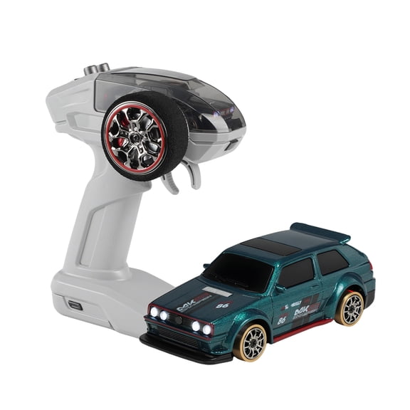 1/64 Scale RC Drift Car with Gyro Stabilized, 2.4G 4WD Full Proportional Drift Racing Car with LED Lights, Magnetic Charging & 2‑Velocity Mode for Adults (FQD62 / Green)