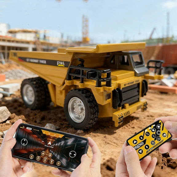 1/64 Scale RC Forklift Toy, 2-in-1 Transformable Lift Fork and Hook with Lights and Sounds, Rechargeable Battery, Alloy Engineering Vehicle
