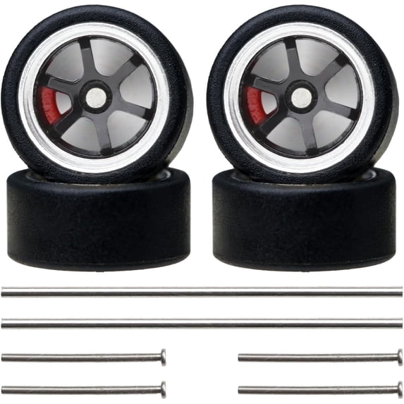 1/64 Scale Real Riders Wheels Rims Tires Set, 1/64 Wheels and Tire Set,1:64 Wheels and Tires Kit, Upgraded Version, Wheel hub with Brake Pads (Wheels64_SS_14)