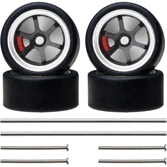 1/64 Scale Real Riders Wheels Rims Tires Set, 1/64 Wheels and Tire Set,1:64 Wheels and Tires Kit, Upgraded Version, Wheel hub with Brake Pads (Wheels64_SS_14)