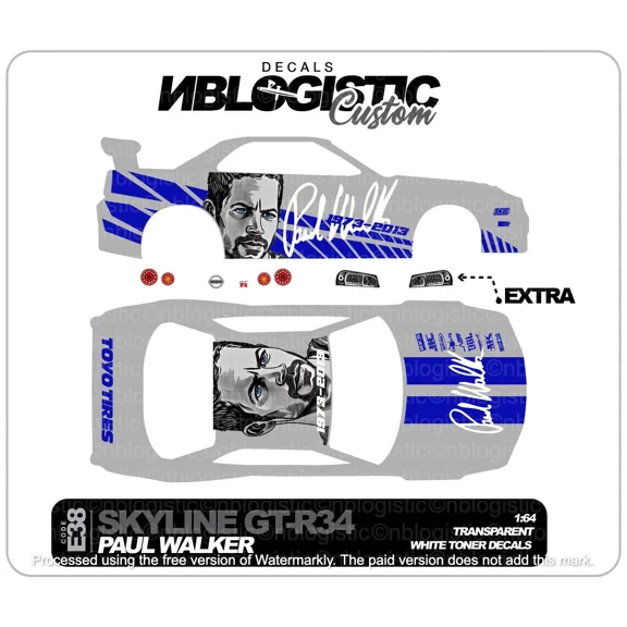 1/64 Scale SKYLINE R34 Custom Universal WaterSlide Decal for Hot Wheels 038