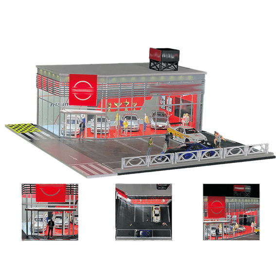 1/64 Scale Shell Gas Station Diorama Display for Adults, Miniature Building Scene Model with LED Lights, DIY Customizable & Expandable Model Car (Cars & Figures Not Included)