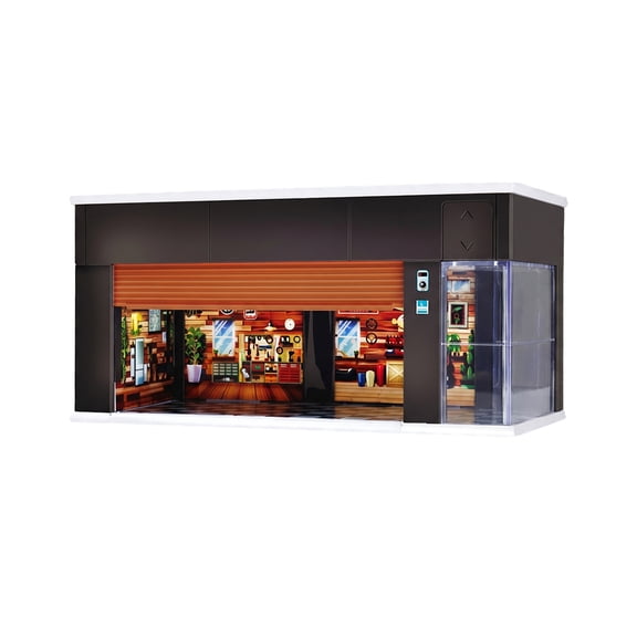 1/64 Scale Smart Garage Diorama With Voice Activated Lift Door And LED Lighting, Miniature Vehicle Display Building For Diecast Collections, Desktop Showcase And Photography Scenes