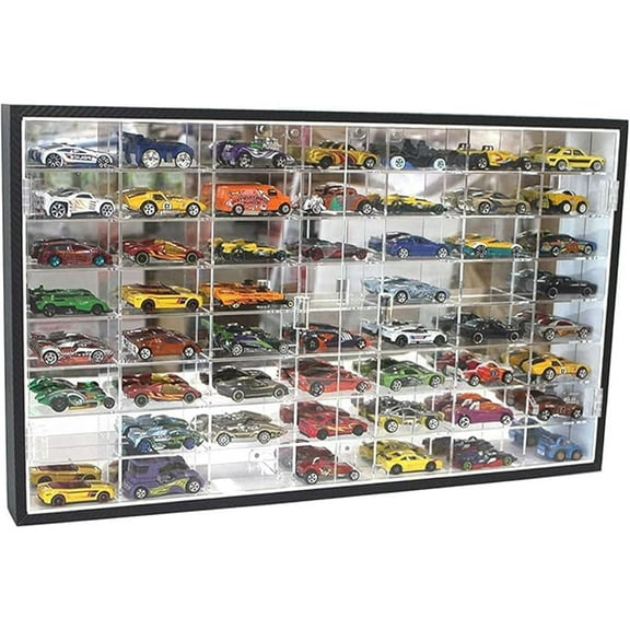 1/64 Scale Toy Cars Die-cast Hot Wheels Display Case Matchbox Storage Cabinet Shelf Rack for 56 Slots - 2 Doors, 23.5 X 15 X 2 inches UV Protection