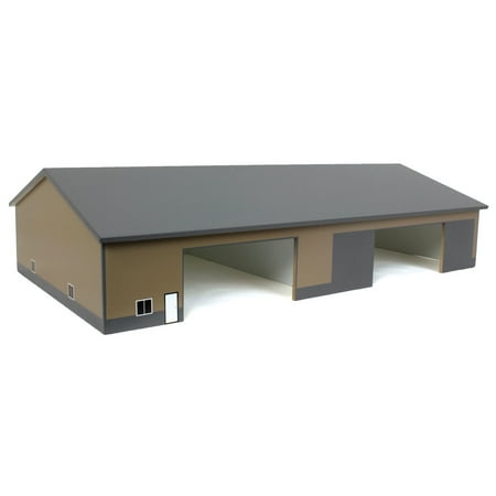 1/64 Tan & Gray 2 Door 70ft x 130ft Wooden Implement Pole Building w/ Divided Shop Area STA-210