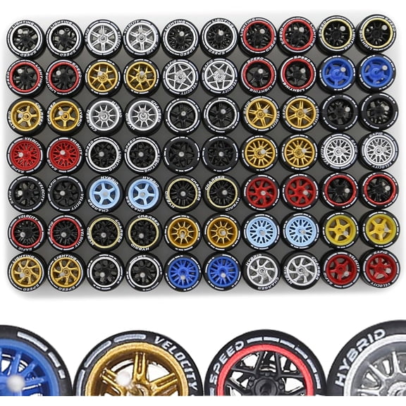 1/64 Wheels Mixed/Random Real RidersPrinted Simulation Wheel Rims Tires Set for 10 Cars 1/64 Scale (01)