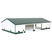 1/64 White & Green 60ft x 120ft Wooden Implement Shed w/ Side Doors STA-219