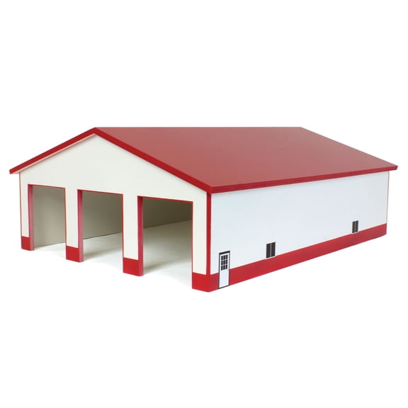 1/64 White & Red 3 Door 60ft x 80ft Wooden Implement or Shop Building STA-211