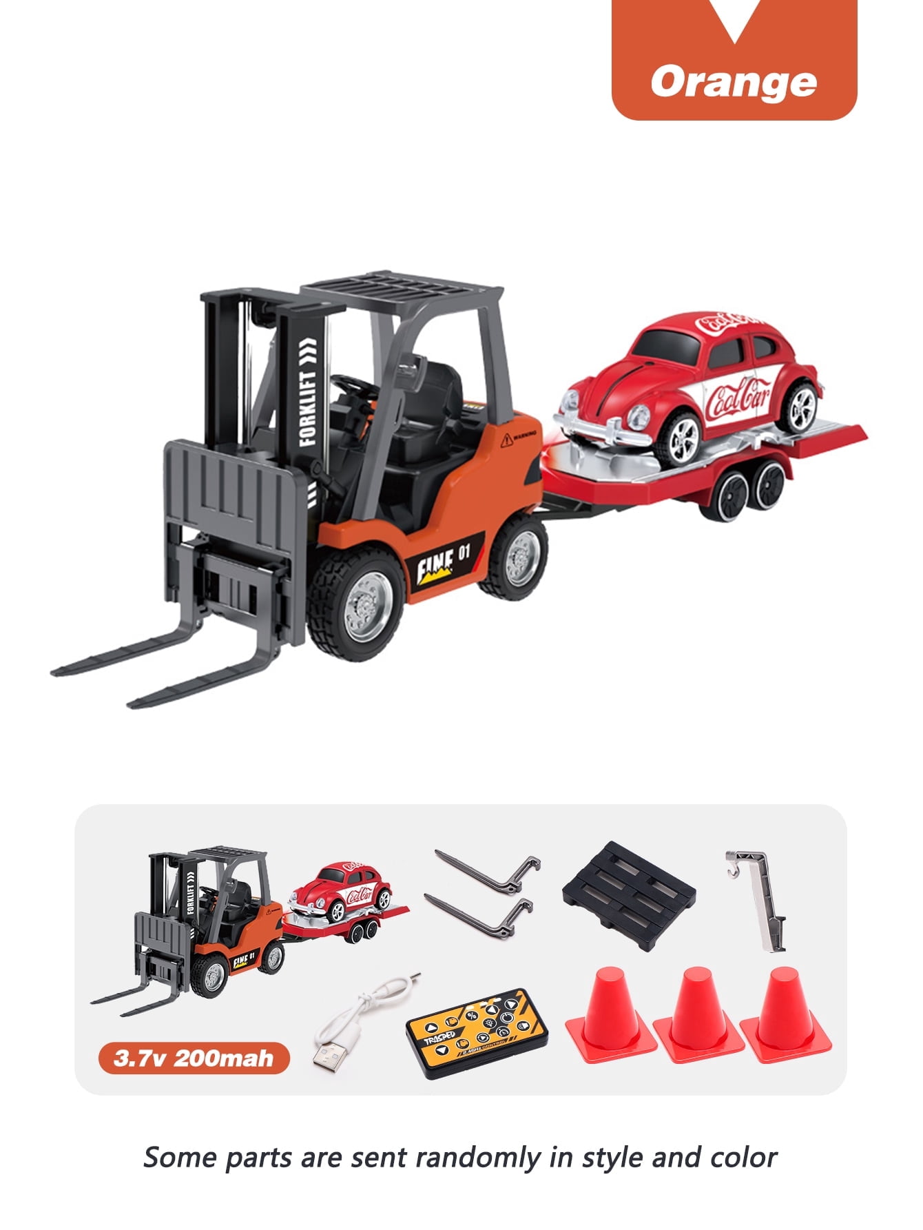 1: 64 alloy forklift with plate car remote control: multi-channel control, 2-in-1 fork hook deformation, suitable for adults, children, boys and girls