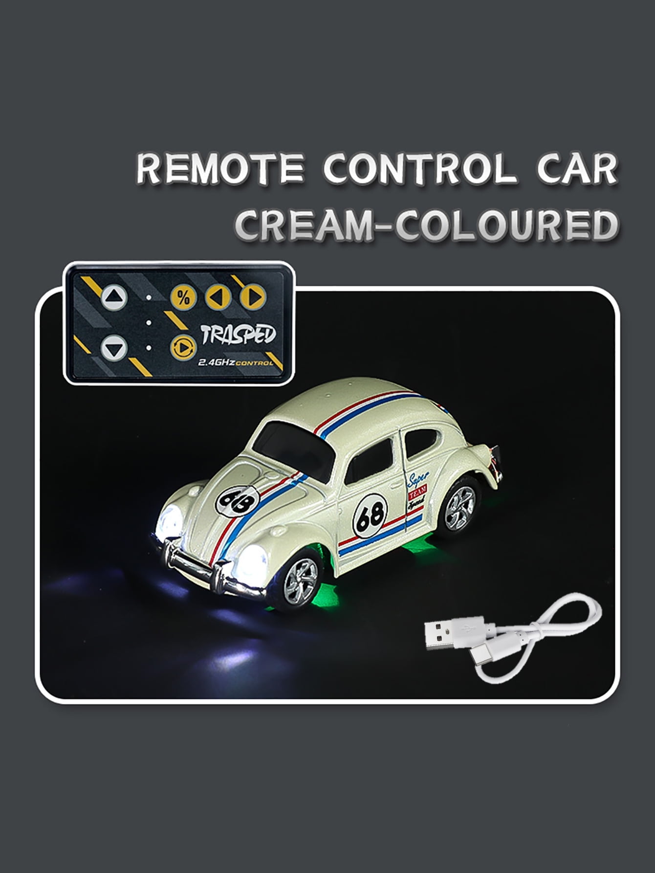 1: 64 mini Beetle remote control car: 2.4GHz dual control, alloy body, three speed regulation, adjustable steering