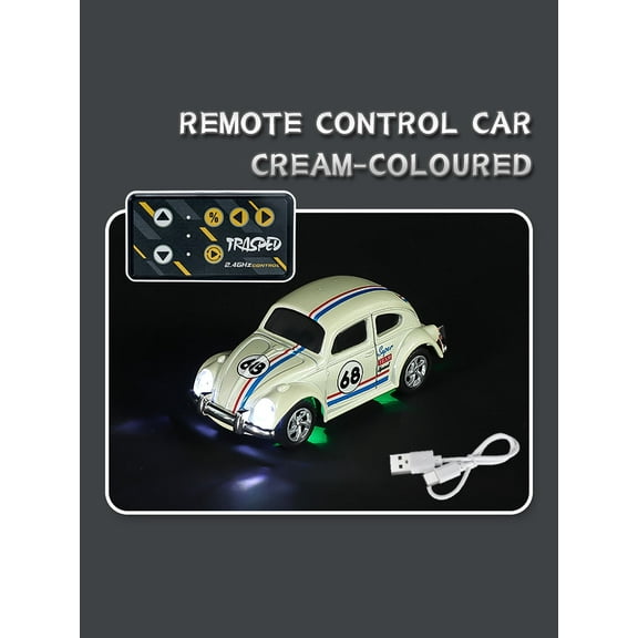 1: 64 mini Beetle remote control car: 2.4GHz dual control, alloy body, three speed regulation, adjustable steering
