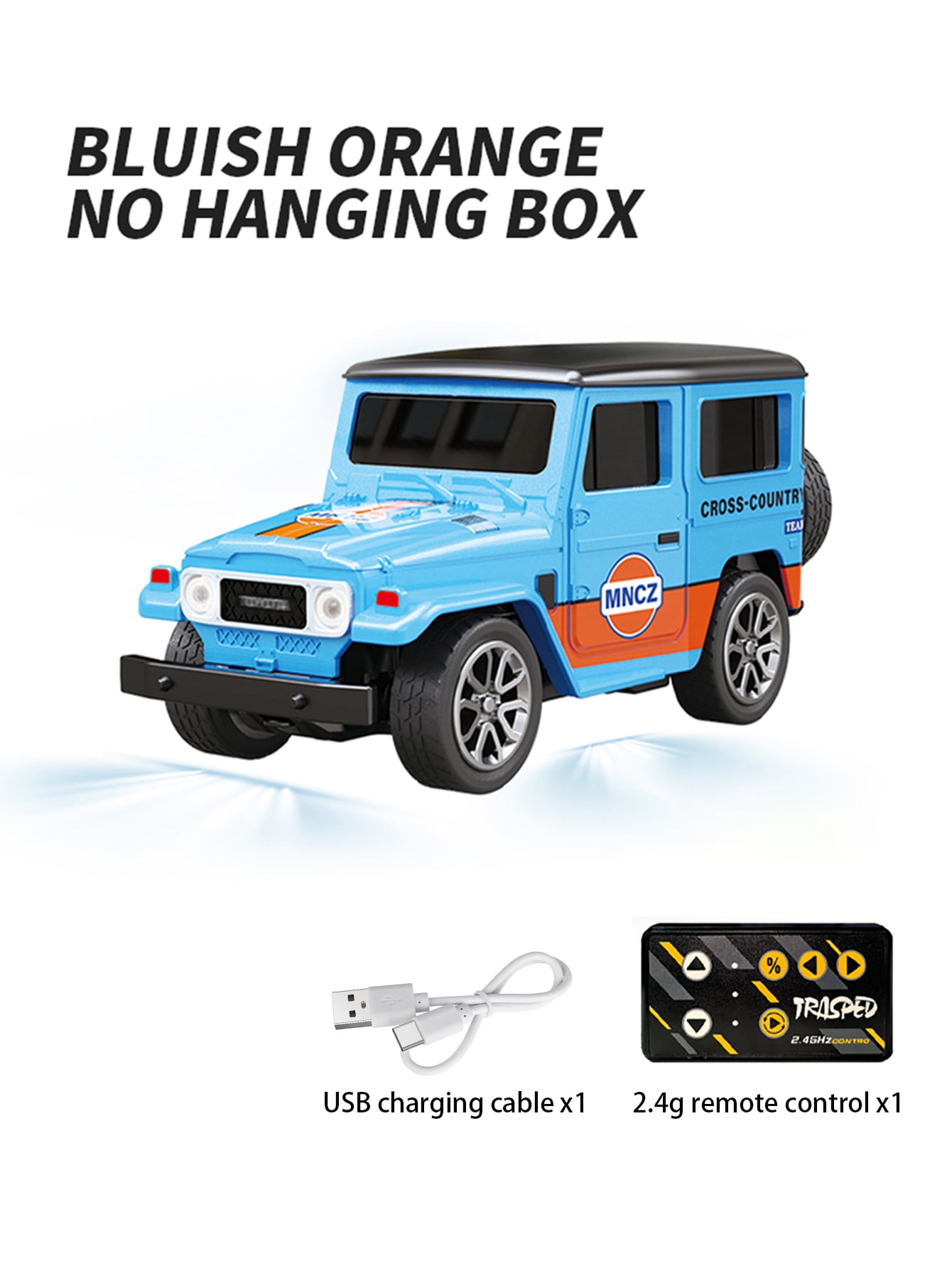 1: 64 mini alloy remote control car, 2.4GHz remote control, three speed adjustable steering (blue orange)