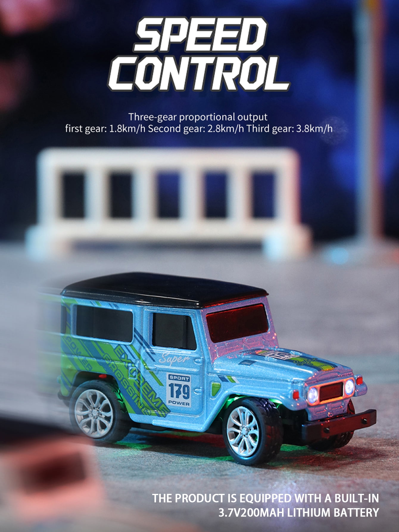 1: 64 mini alloy remote control car, 2.4GHz remote control, three speed adjustable steering (blue)