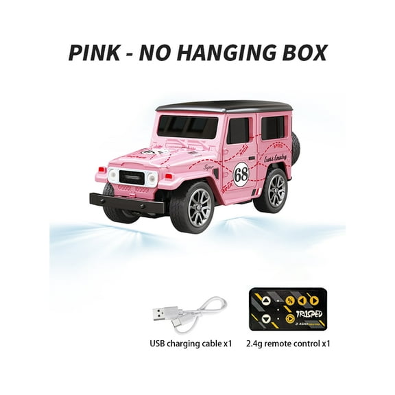1: 64 mini alloy remote control car, 2.4GHz remote control, three speed adjustable steering (pink)