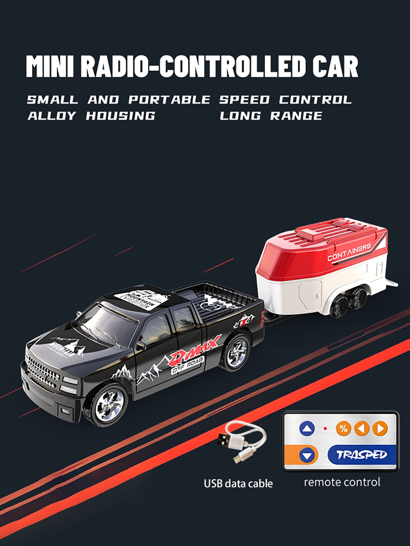 1: 64 mini remote control car with trailer, multi-channel control, alloy anti drop, can be towed for storage