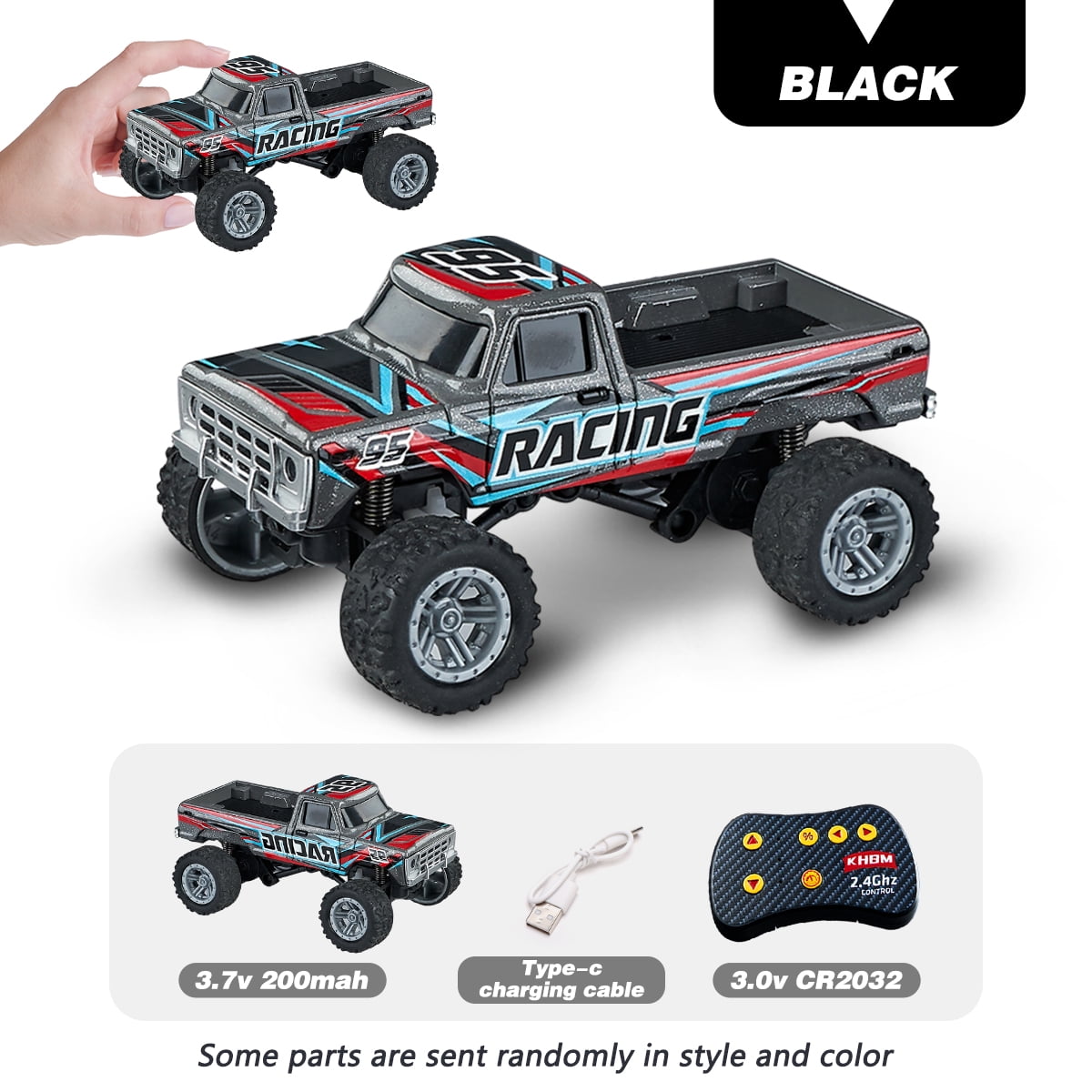 1: 64 scale Bigfoot remote control car - equipped with lights, 2.4GHz remote control, alloy structure, supporting speed regulation/steering and four-wheel suspension